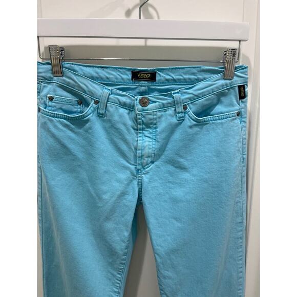 Vintage Versace Jeans Couture Turquoise Blue Boot Cut Denim Jeans Sz 28 - Picture 2 of 11